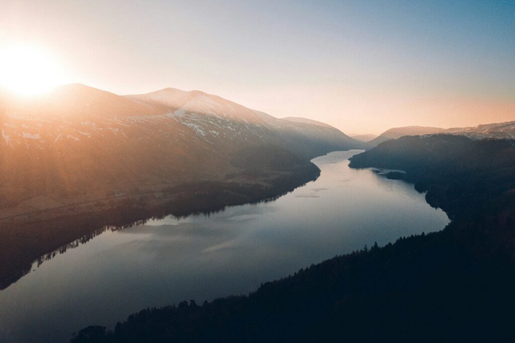river running through mountains