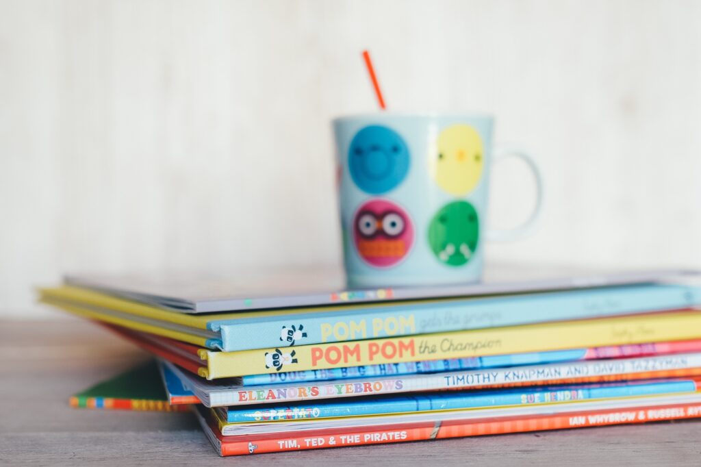 stack of colorful picture books