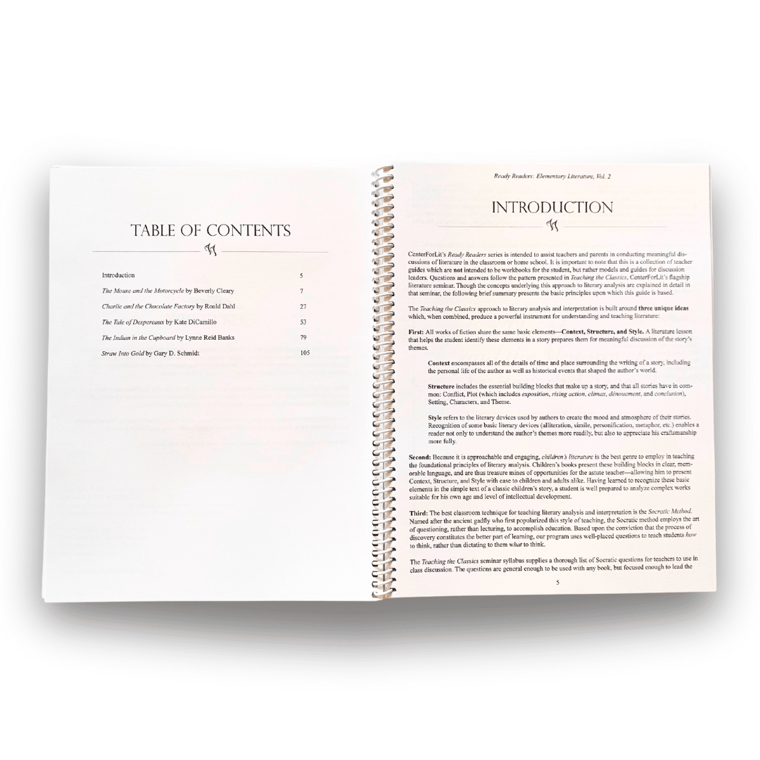 Ready Readers: Elementary Literature, Volume 2 interior with table of contents