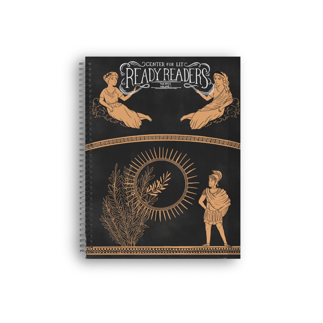 Cover of Ready Readers: Epics, Volume One featuring Aeneas contemplating an olive branch under the goddesses Aphrodite and Juno.l