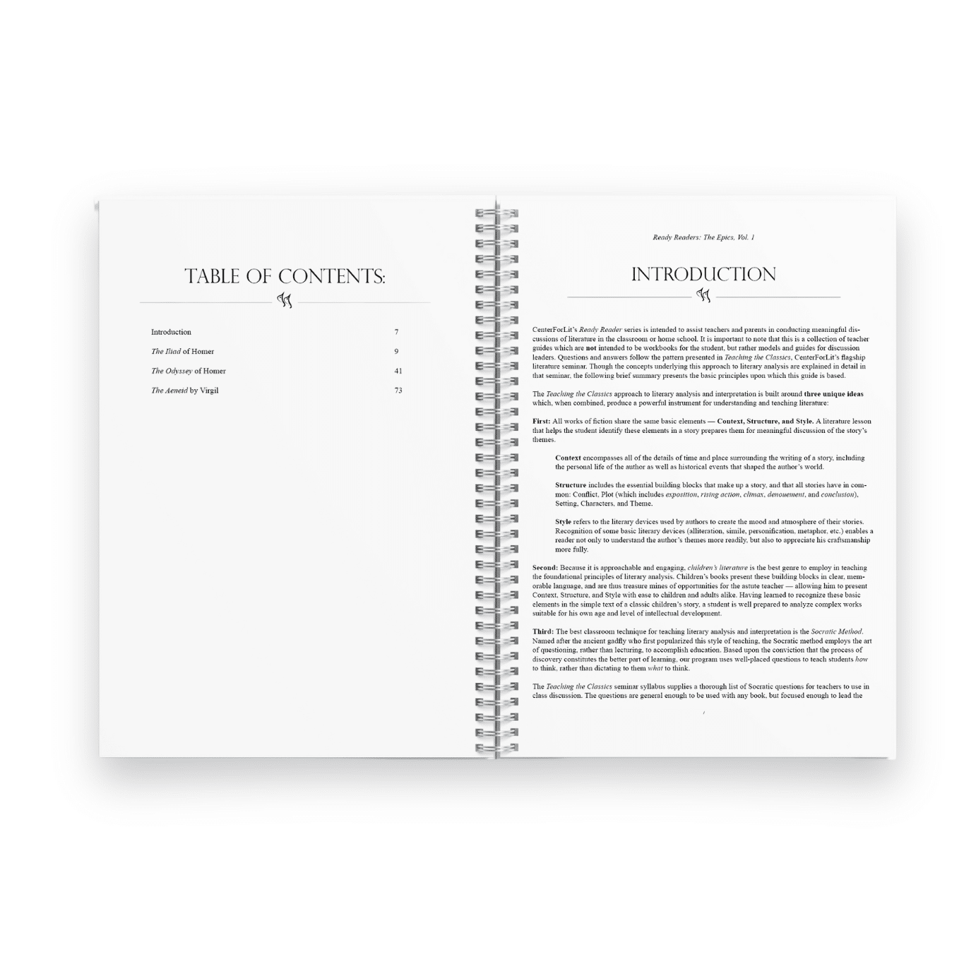 Interior of Ready Readers: Epics Volume One featuring Table of Contents